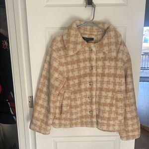 Zara Cream and Tan Checkered Teddy Jacket